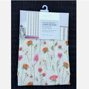 Colordrift Wild Blossoms Linen Blend Floral Fabric Shower Curtain 72"x72"